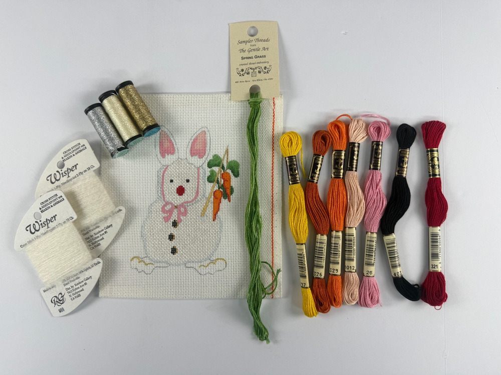 Hand Painted Needlepoint Canvas Kit Snowman Bunny Disguise Carrots Wisper Thread